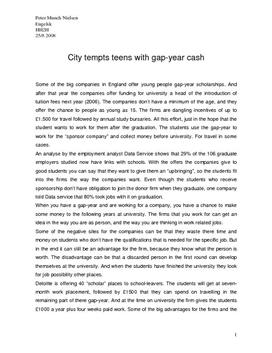 Essay: city tempts teens with gap year cash