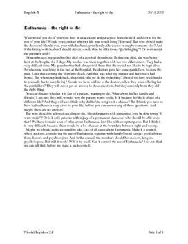 Euthanasia – the right to die