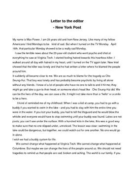 Letter to the editor - New York Post