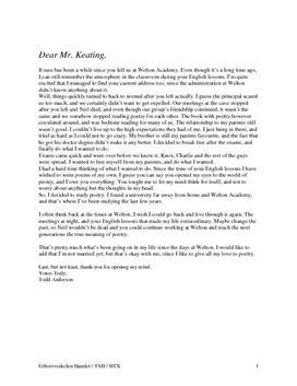 Dear Mr. Keating,