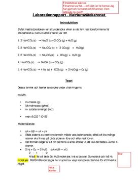 Sönderfall Av Natriumvätekarbonat - Labbrapport I Kemi A - Studienet.se