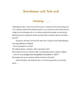 Svordomar och fula ord | Fördjupningsuppgift
