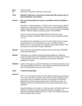 Identifiera kolhydrater och protein - Labbrapport i Naturkunskap