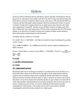 Granits värmekapacitet och sjöbris | Labbrapport i Fysik 1