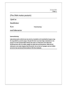 Labbrapport | DNA, RNA och proteinsyntes | Naturkunskap A