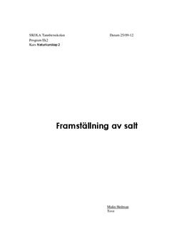 Framställning av salt | Labbrapport | Naturkunskap 2