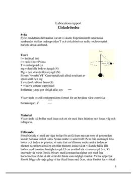 Cirkelrörelse och Omlopptid | Labbrapport | Fysik B