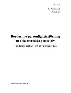 Borderline personlighetsstörning | Fördjupningsuppgift