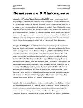 The Renaissance and Shakespeare | Inlämningsuppgift