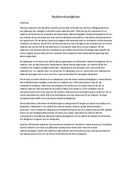 Reaktionshastighet | Sönderdelning av väteperoxid | Labbrapport