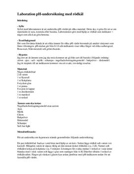 pH-undersökning med rödkål | Labbrapport