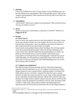 Cancer | Malignt melanom | Fördjupningsuppgift