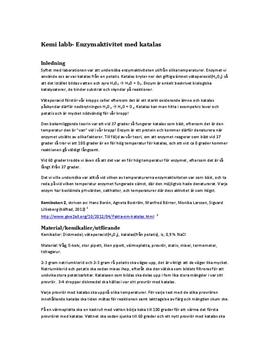 Enzymaktivitet med katalas | Labbrapport