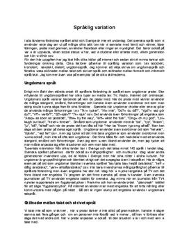 Språklig variation | Ungdomars språk | Talat och skrivet språk | Formellt och informellt språk