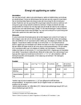 Entalpi I Olika Lösningar | Labbrapport | Kemi - Studienet.se