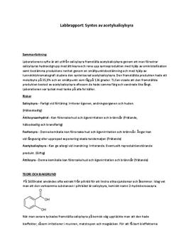 Framställning av acetylsalicylsyra | Labbrapport | Kemi