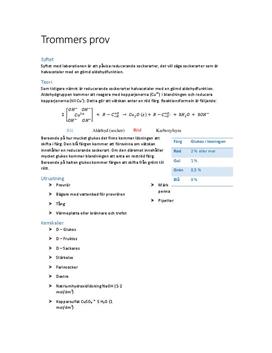 Trommers prov och sockerarter | Labbrapport | Kemi