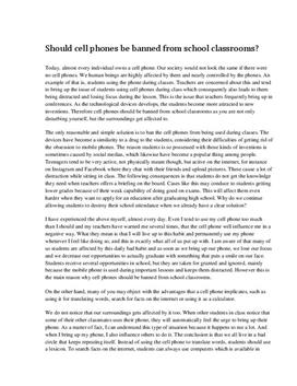 argumentative essay about bringing cellphones in school