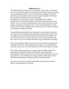 Källkritik av ne.se | Inlämningsuppgift